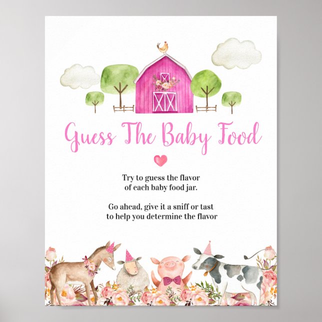 Farm House Animals Barnyard Guess the Baby Food Poster (Front)