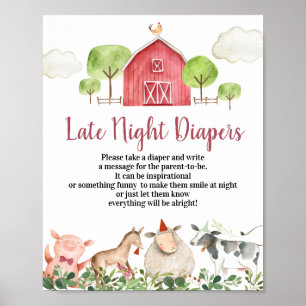 Farm House Animals Barnyard Late Night Diapers Poster