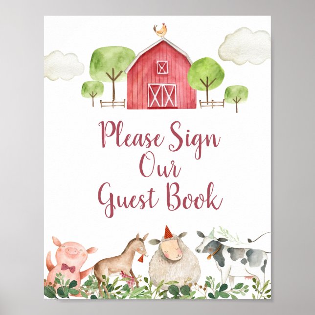 Farm House Animals Barnyard Please Sign our Guest (Front)