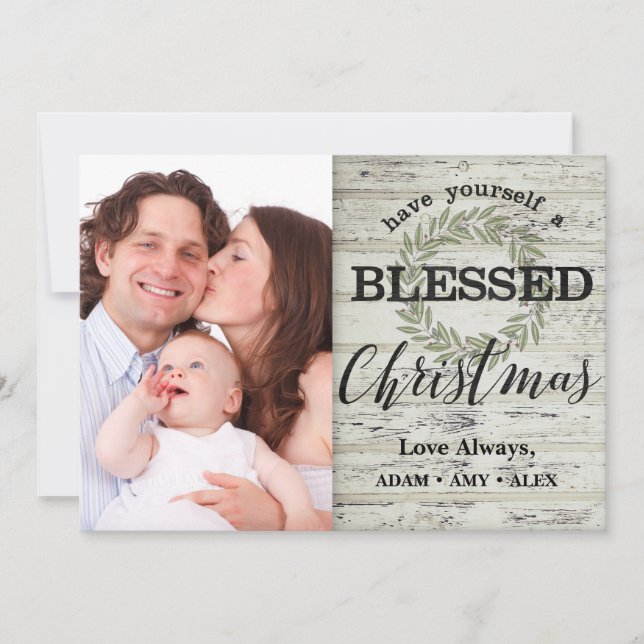 Farm House Blessed Christmas Shiplap Wreath Card (Front)
