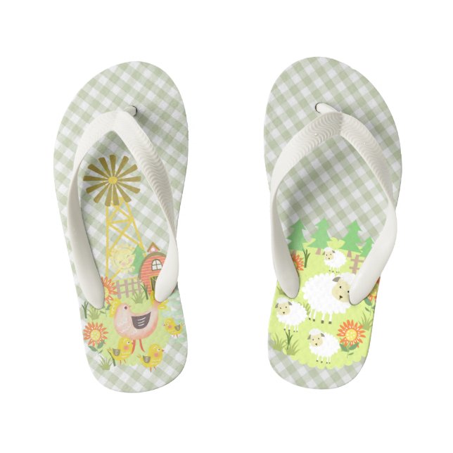 Farm House Buffalo Plaid. Kid's Flip Flops (Footbed)