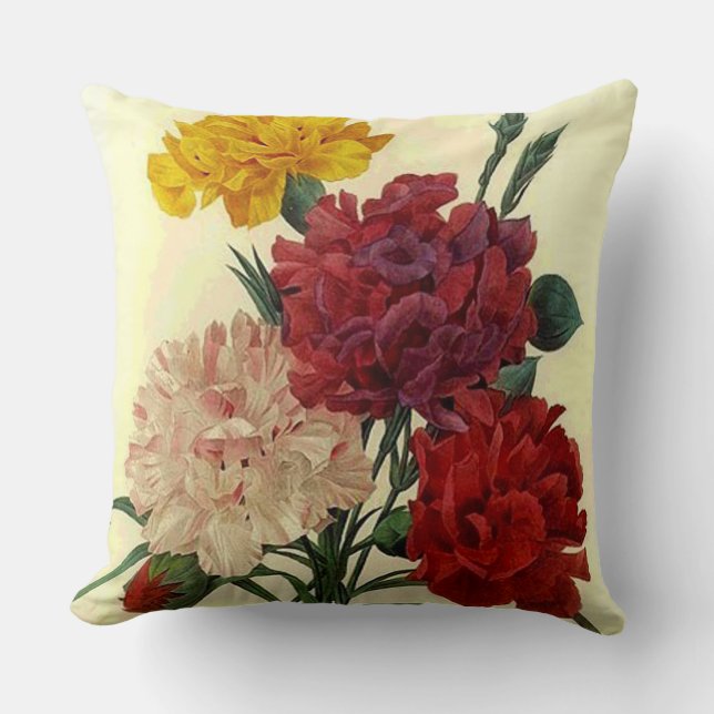Farm House Inspired Rustic Carnations Print Cushion (Front)
