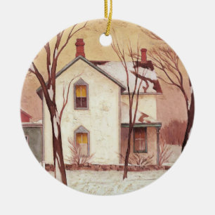Farm House Painting by Canadian Artist A J Casson Ceramic Tree Decoration
