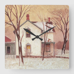 Farm House Painting by Canadian Artist A J Casson Square Wall Clock