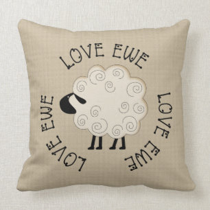 Farm House Prim Love Ewe Throw Pillow