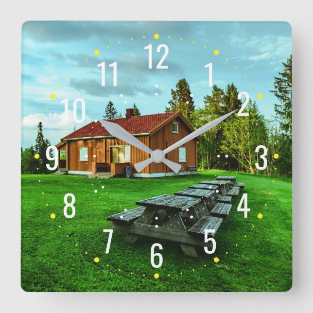 Farm-house Style in the Garden - Rustic Outdoor Square Wall Clock (Front)