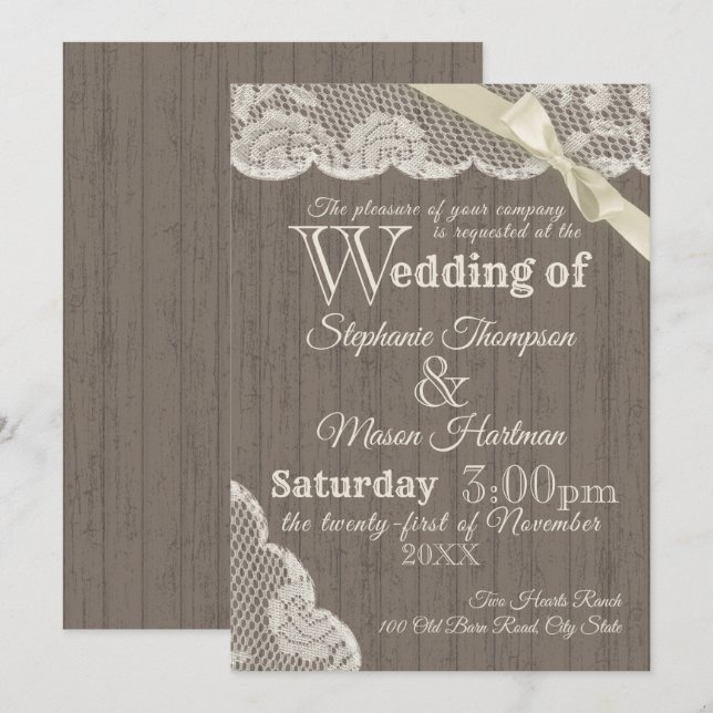 Farm House Vintage Lace Country Wedding Invitation (Front/Back)