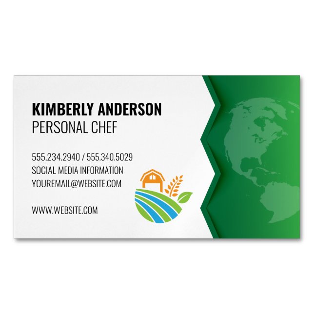 Farm Icon | Green Earth Magnetic Business Card (Front)