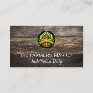 Farm Illustration Logo   Wooden Boards Business Card