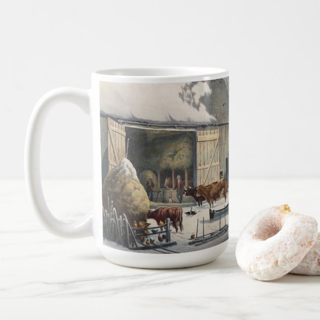 FARM IN WINTER (1861) Vintage Art Christmas Mug (With Donut)