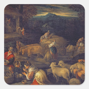 Farm Interior or Shearing Sheep Square Sticker
