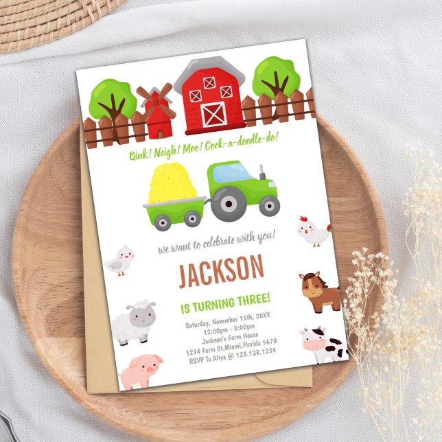 Farm Invitation (Green Barnyard birthday invitations)
