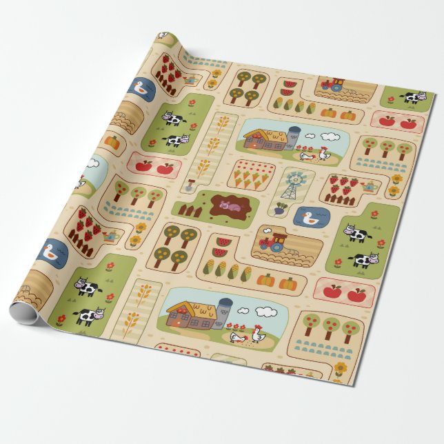 Farm Kids Baby Farm Animals Farming Kathrin Legg Wrapping Paper (Unrolled)