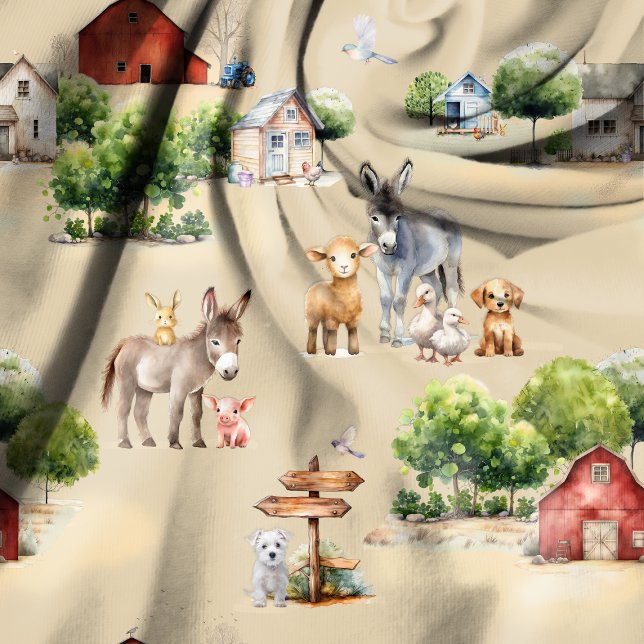 Farm Land Tan Scenic Pattern Fabric (Creator Uploaded)