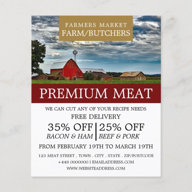 Farm Landscape, Farmer & Butcher Advertising Flyer (Front)