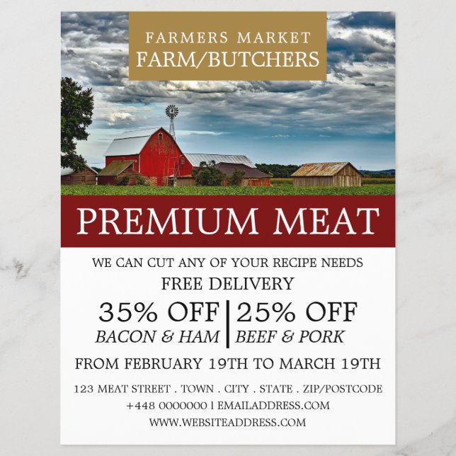 Farm Landscape, Farmer & Butcher Advertising Flyer (Front)