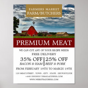 Farm Landscape, Farmer & Butcher Advertising Poster