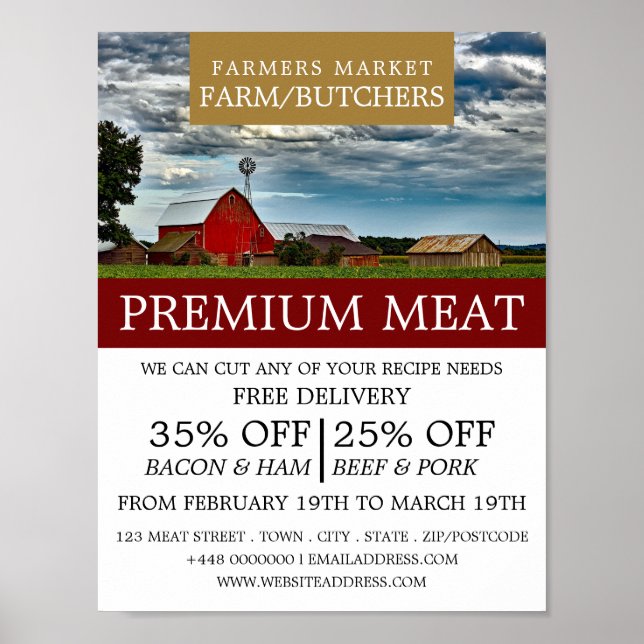 Farm Landscape, Farmer & Butcher Advertising Poster (Front)