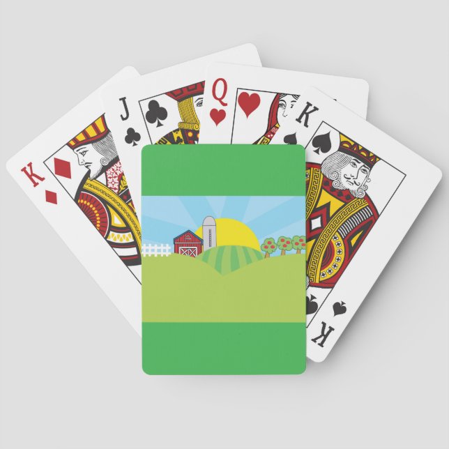 Farm Landscape Red Barn Silo Apple Trees Playing Cards (Back)