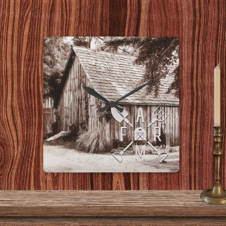 Farm Life Antique Barn Square Wall Clock