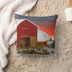 Farm Life Barnyard in Winter Horatio Shaw 1885 Cushion