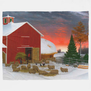 Farm Life Barnyard in Winter Horatio Shaw 1885 Fleece Blanket