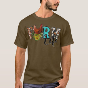 Farm Life Chicken Leopard Cowhide Western Farmer T T-Shirt