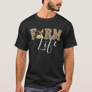 Farm Life Chicken Sunflower Leopard Funny Chicken T-Shirt