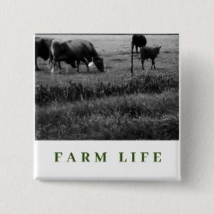 Farm life, cow family 15 cm square badge