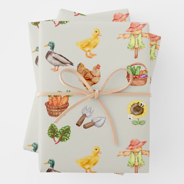 Farm Life - Garden Vegetables and Farm Animals  Wrapping Paper Sheet (In situ)