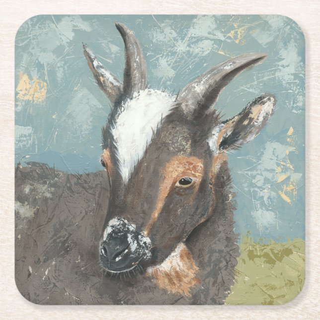 Farm Life-Grey Goat Square Paper Coaster (Front)