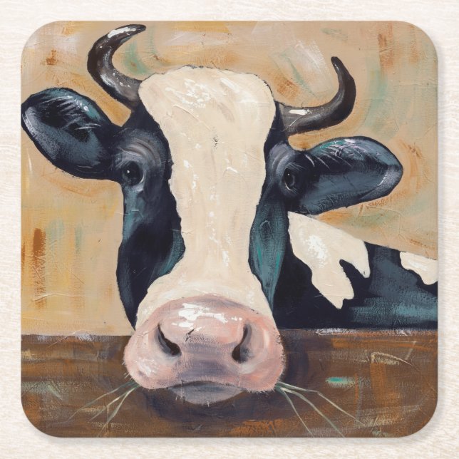 Farm Life - Gunther the Cow Square Paper Coaster (Front)