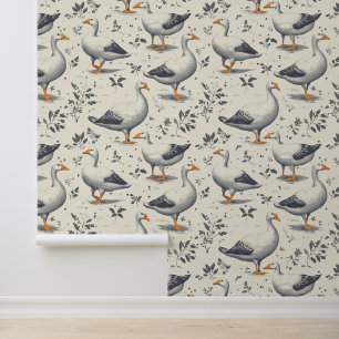 Farm life inspired white goose pattern  wallpaper