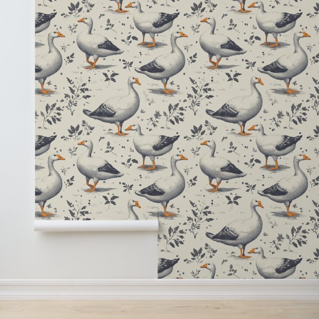 Farm life inspired white goose pattern  wallpaper (Application)