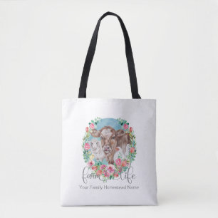 Farm Life Quote Family Homestead Chicken Cow Lamb Tote Bag