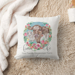 Farm Life Quote Family Homestead Chicken Cows Lamb Cushion