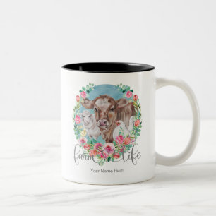 Farm Life Quote Family Homestead Chicken Cows Lamb Two-Tone Coffee Mug