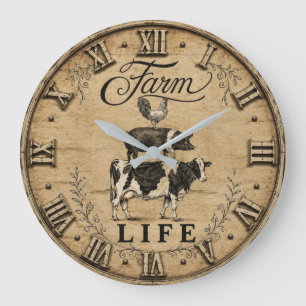 Farm Life Rustic Vintage Farm Animals Farmhouse Large Clock