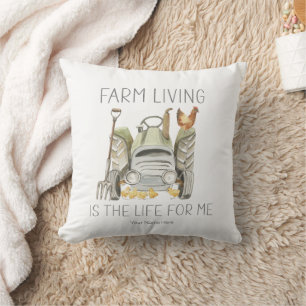 Farm Living Is The Life For Me Watercolor Chickens Cushion