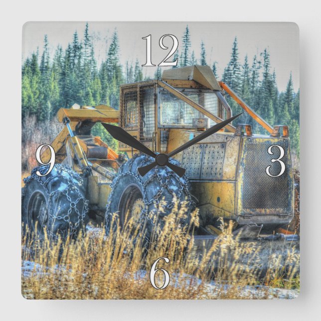 Farm Machinery, Tractor, Back-Hoe, Farm Vehicle Square Wall Clock (Front)