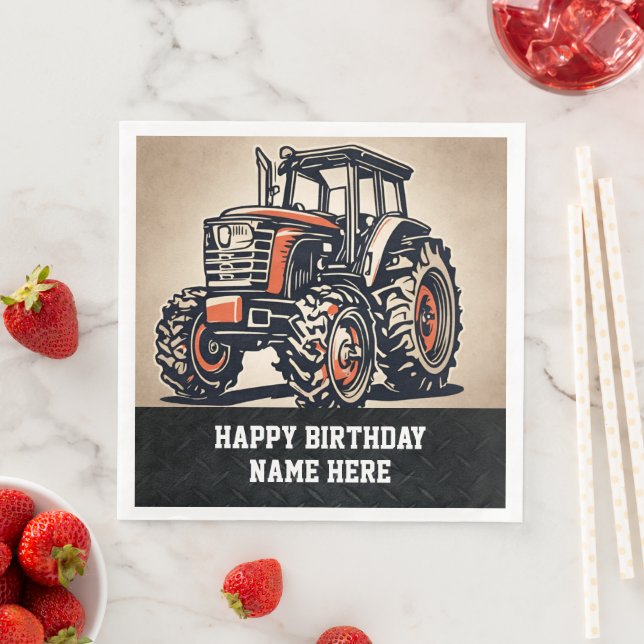 Farm Name Happy Birthday Tractor Tillage Farmer  Napkin (Insitu)