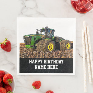 Farm Name Happy Birthday Tractor Tillage Farmer Napkin