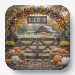 Farm Name on Autumn Gate Paper Plate