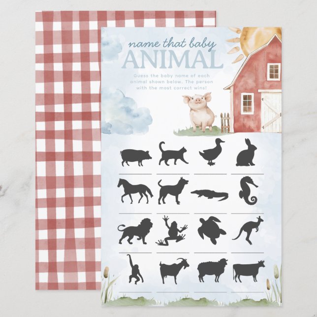 Farm Name that Animal Baby Shower Game (Front/Back)