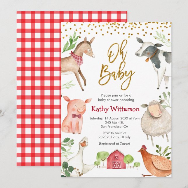 Farm oh baby baby shower invitation (Front/Back)
