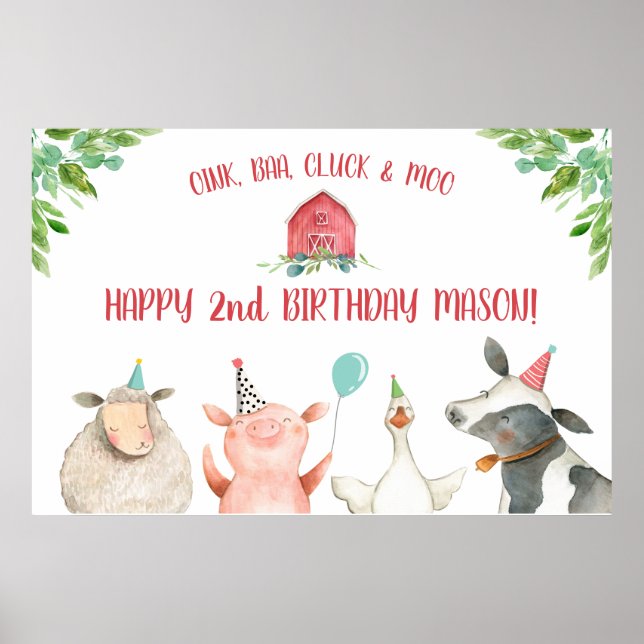 Farm Old MacDonald Barnyard Red Animals Welcome Poster (Front)