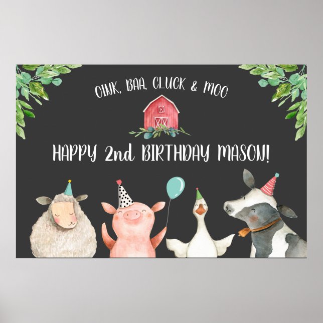 Farm Old MacDonald Barnyard Red Animals Welcome Poster (Front)