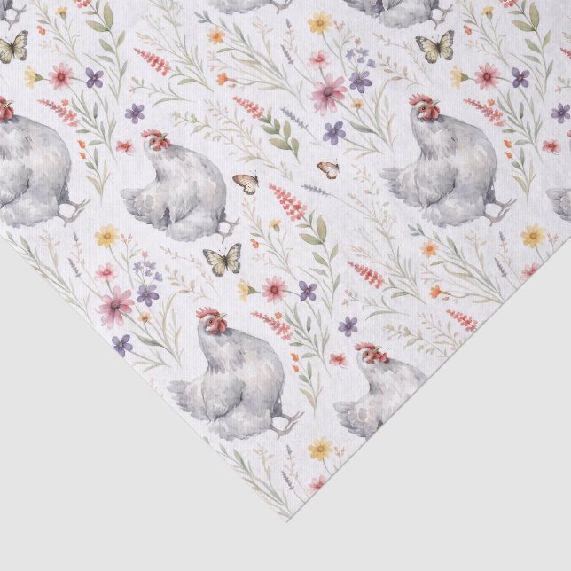 Farm Packaging Tissue Paper Grey Hen Wildflower (Detail)