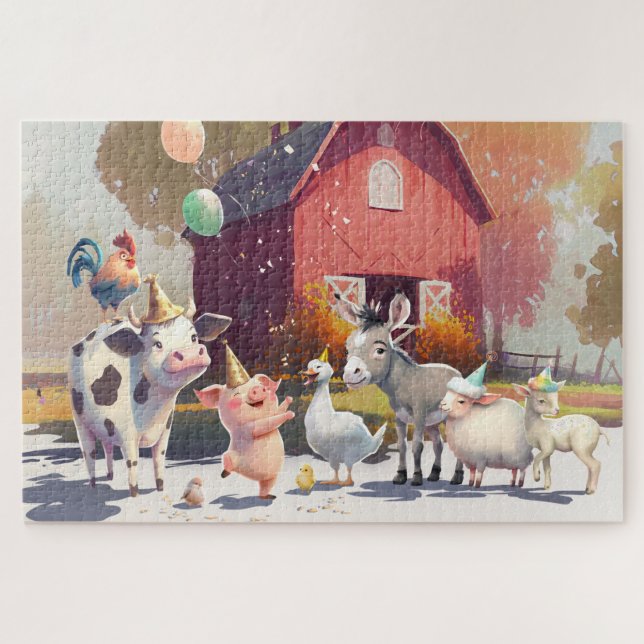 Farm Party Animals Barn Donkey Goose Pig Cow Jigsaw Puzzle (Horizontal)