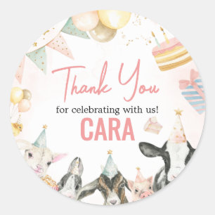 Farm Party Animals Birthday Party Classic Round Sticker
